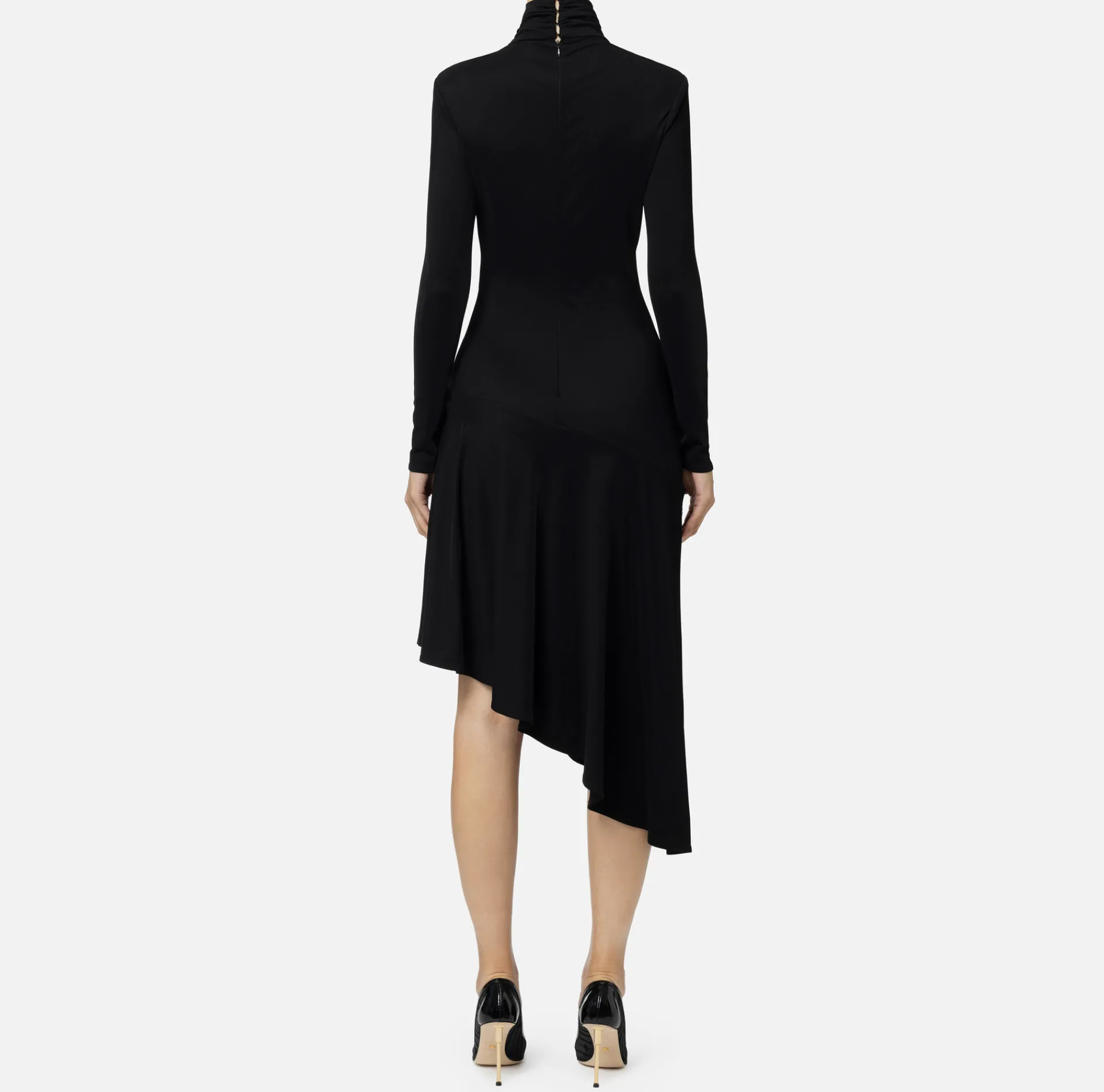 Elisabetta Franchi Midi Dresses|Dresses|Jersey midi dress with jewel accessory Black