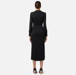 Elisabetta Franchi Midi Dresses|Dresses|Jersey midi dress with side knot Black