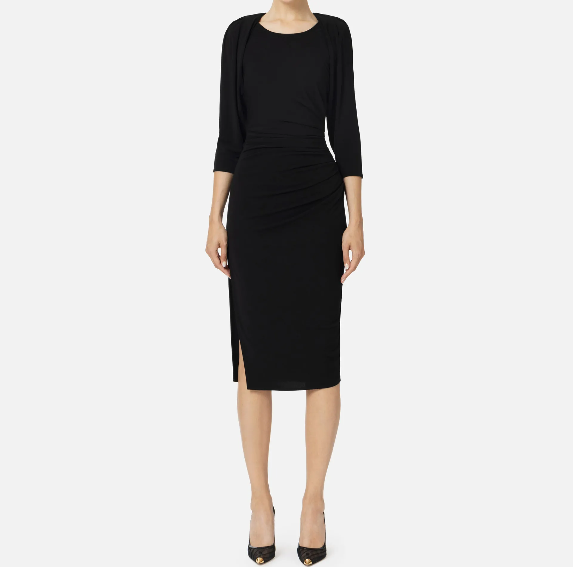 Elisabetta Franchi Midi Dresses|Dresses|Jersey midi dress with side zip Black