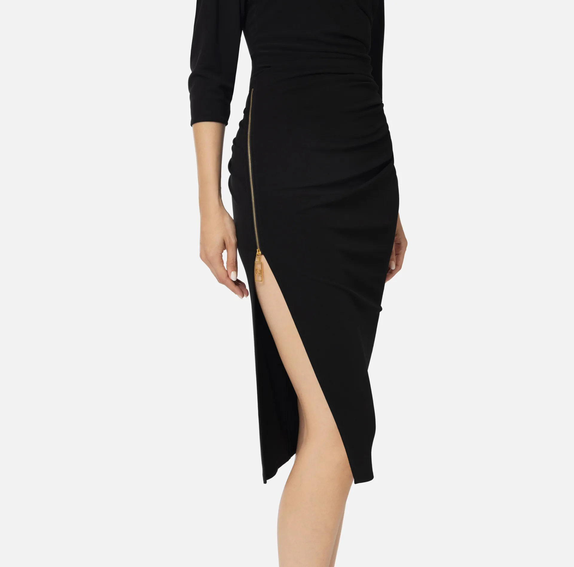 Elisabetta Franchi Midi Dresses|Dresses|Jersey midi dress with side zip Black