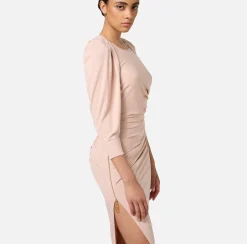 Elisabetta Franchi Midi Dresses|Dresses|Jersey midi dress with side zip Nude