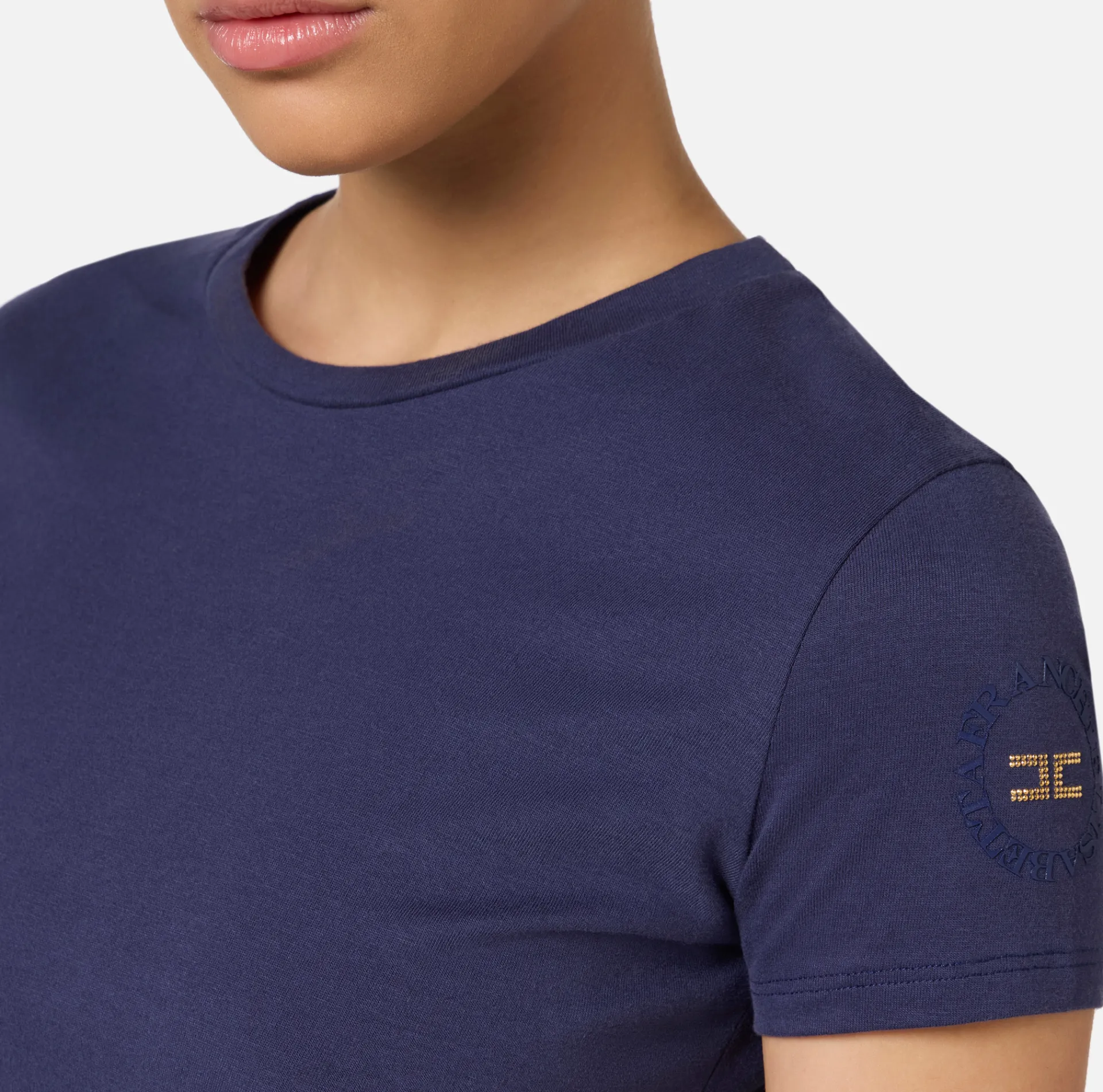 Elisabetta Franchi Top And T-Shirts|Jersey T-shirt with logo embroidery Navy