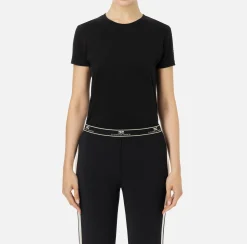 Elisabetta Franchi Top And T-Shirts|Jersey T-shirt with logo embroidery Black