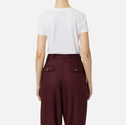 Elisabetta Franchi Top And T-Shirts|Jersey T-shirt with logo embroidery Chalk