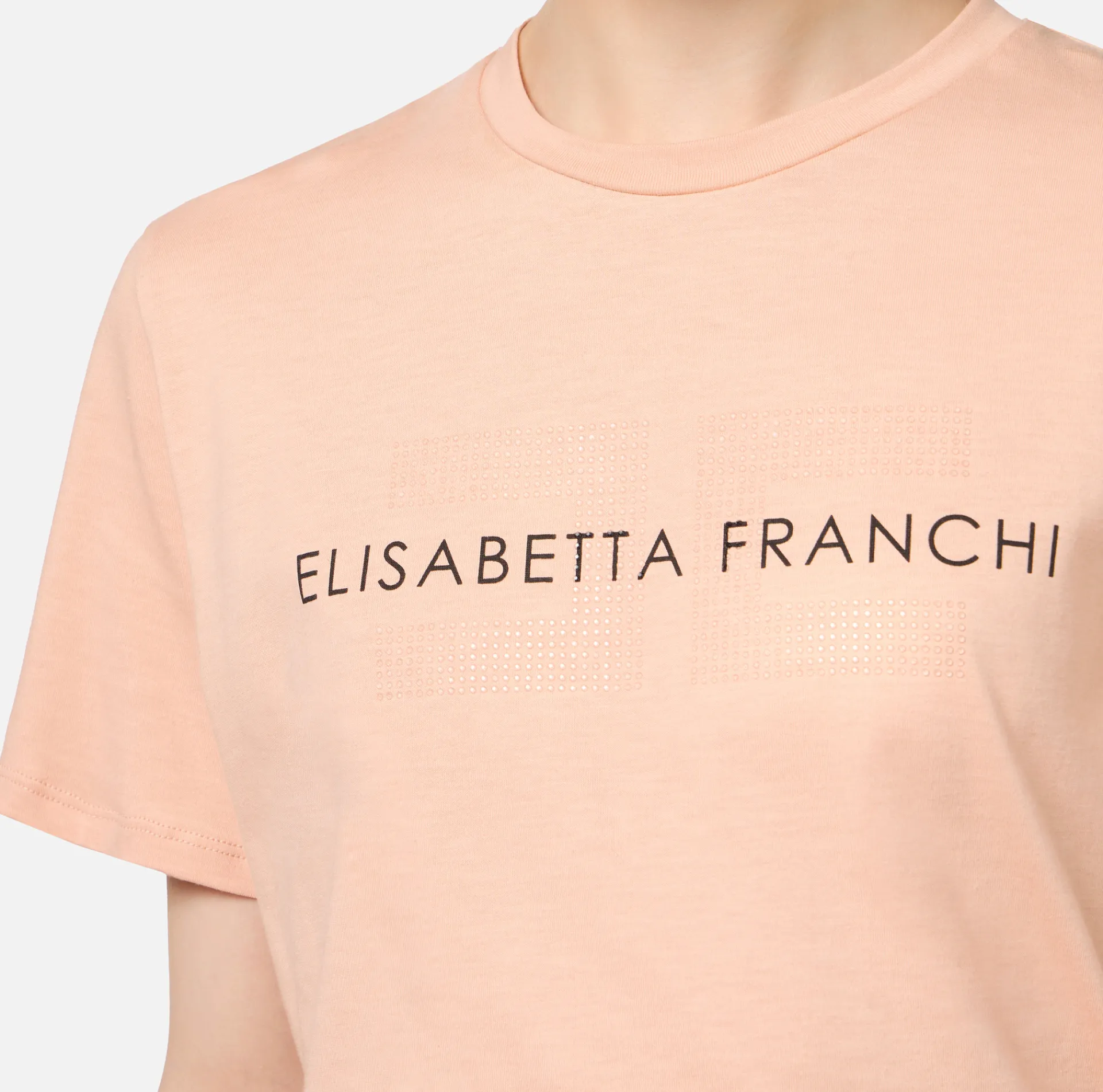 Elisabetta Franchi Top And T-Shirts|Jersey T-shirt with logo made with rhinestones PeachRose