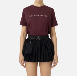 Elisabetta Franchi Top And T-Shirts|Jersey T-shirt with logo made with rhinestones RougeNoir