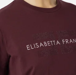 Elisabetta Franchi Top And T-Shirts|Jersey T-shirt with logo made with rhinestones RougeNoir