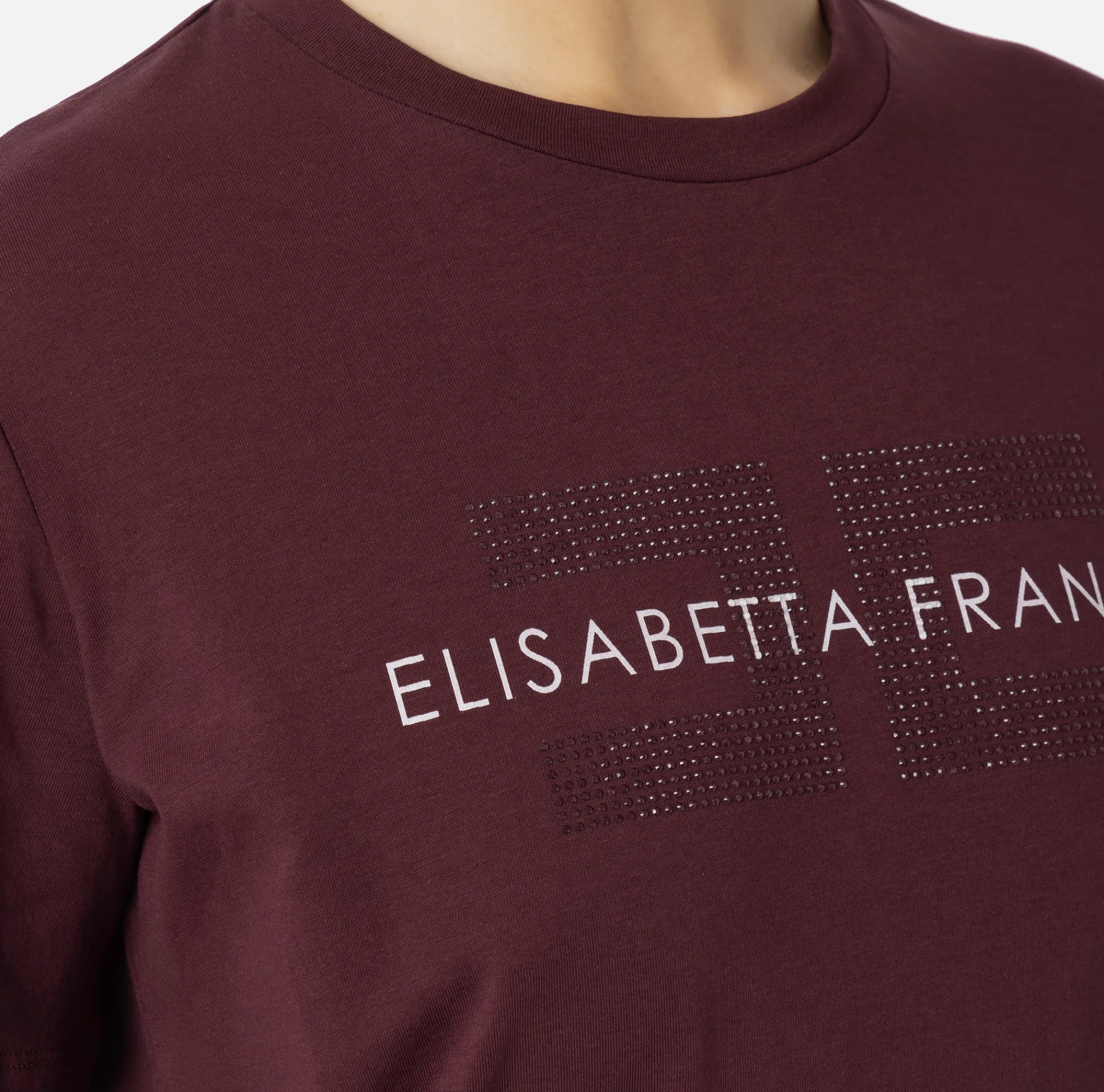 Elisabetta Franchi Top And T-Shirts|Jersey T-shirt with logo made with rhinestones RougeNoir
