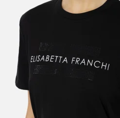 Elisabetta Franchi Top And T-Shirts|Jersey T-shirt with logo made with rhinestones Black