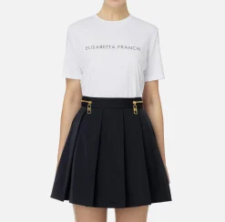 Elisabetta Franchi Top And T-Shirts|Jersey T-shirt with logo made with rhinestones Chalk