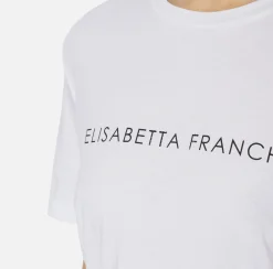 Elisabetta Franchi Top And T-Shirts|Jersey T-shirt with logo made with rhinestones Chalk