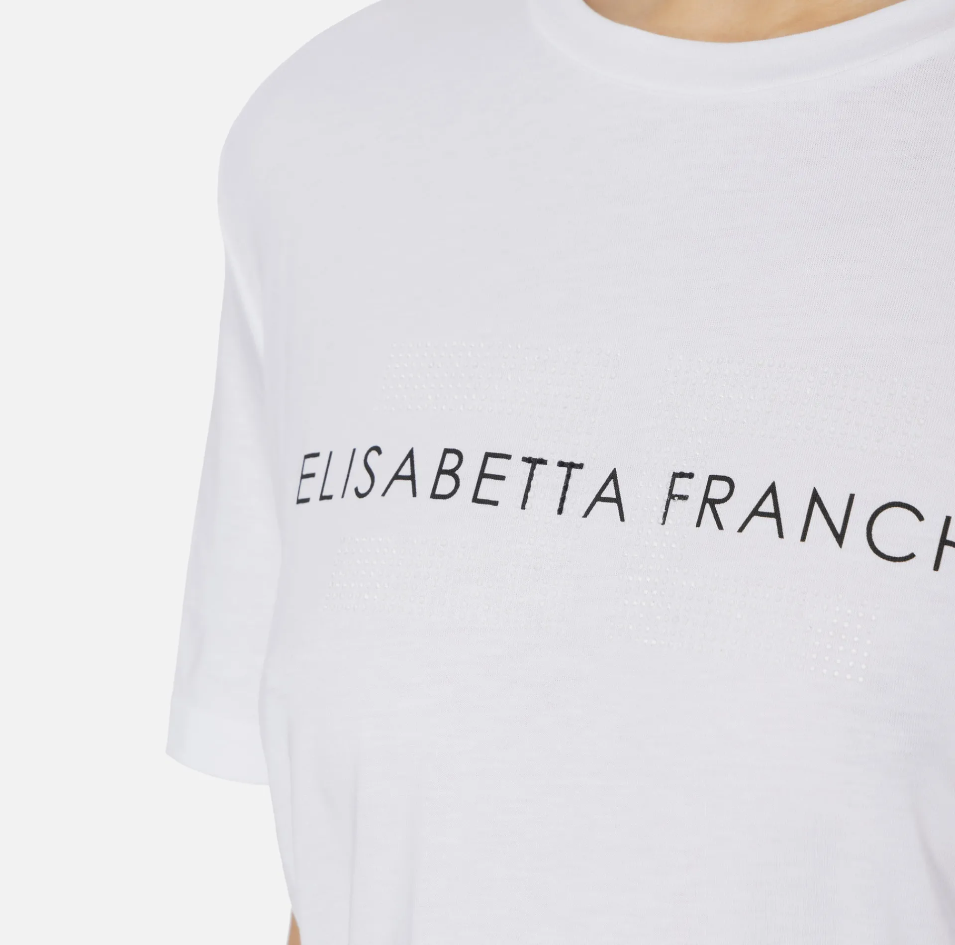 Elisabetta Franchi Top And T-Shirts|Jersey T-shirt with logo made with rhinestones Chalk