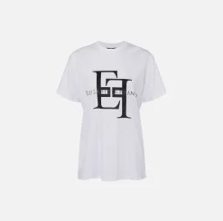 Elisabetta Franchi Top And T-Shirts|Jersey T-shirt with maxi logo Chalk/Black