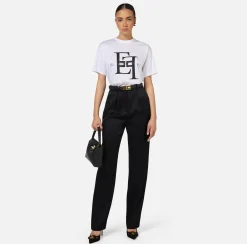 Elisabetta Franchi Top And T-Shirts|Jersey T-shirt with maxi logo Chalk/Black