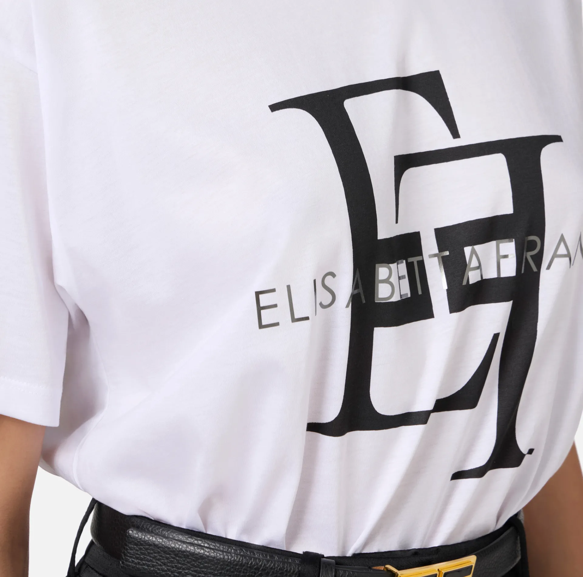 Elisabetta Franchi Top And T-Shirts|Jersey T-shirt with maxi logo Chalk/Black
