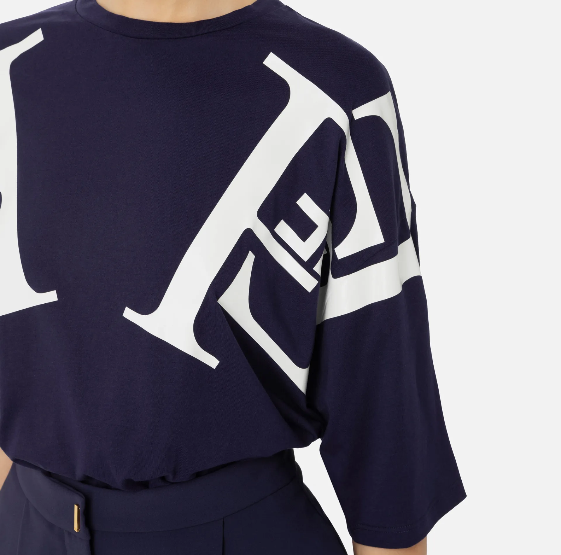 Elisabetta Franchi Top And T-Shirts|Jersey T-shirt with maxi logo on the sleeves Navy