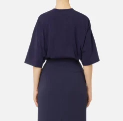 Elisabetta Franchi Top And T-Shirts|Jersey T-shirt with maxi logo on the sleeves Navy