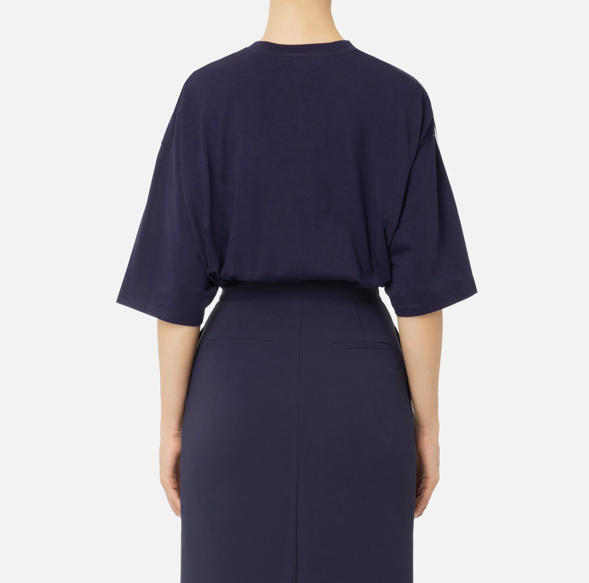 Elisabetta Franchi Top And T-Shirts|Jersey T-shirt with maxi logo on the sleeves Navy