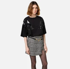 Elisabetta Franchi Top And T-Shirts|Jersey T-shirt with maxi logo on the sleeves Black