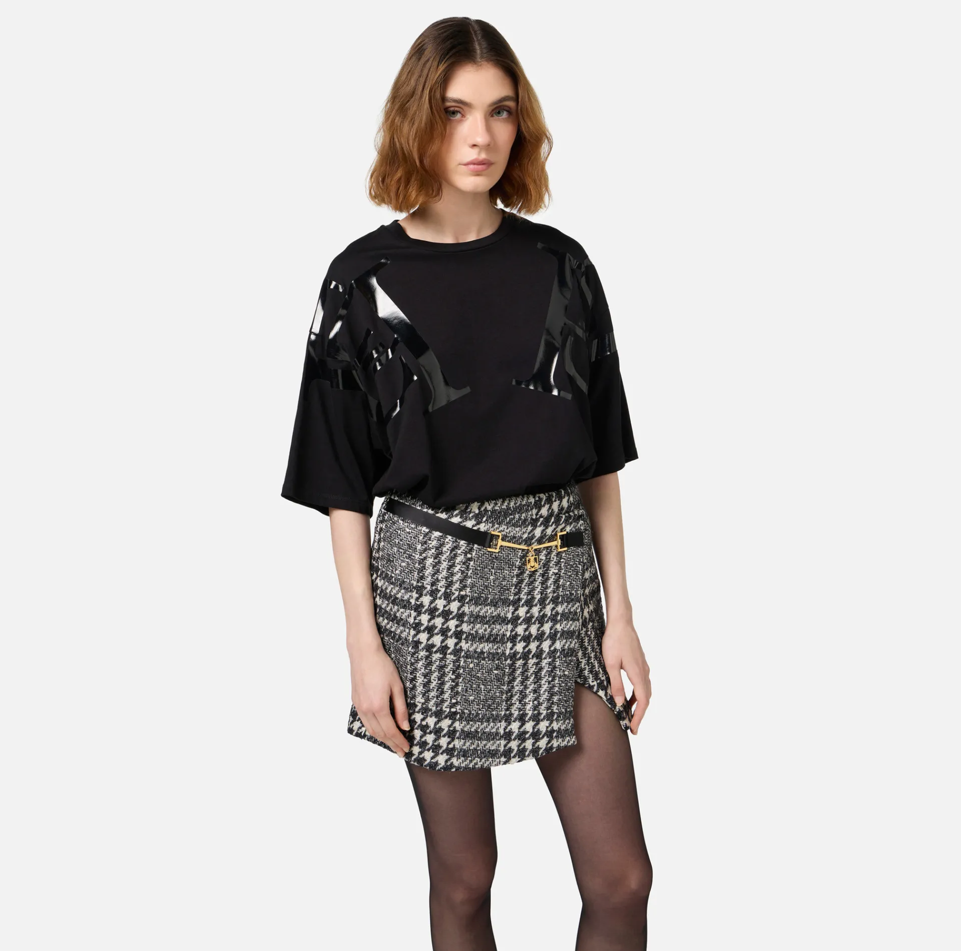 Elisabetta Franchi Top And T-Shirts|Jersey T-shirt with maxi logo on the sleeves Black