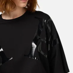 Elisabetta Franchi Top And T-Shirts|Jersey T-shirt with maxi logo on the sleeves Black