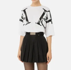 Elisabetta Franchi Top And T-Shirts|Jersey T-shirt with maxi logo on the sleeves Chalk