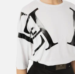 Elisabetta Franchi Top And T-Shirts|Jersey T-shirt with maxi logo on the sleeves Chalk