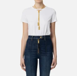 Elisabetta Franchi Top And T-Shirts|Jersey T-shirt with necklace Chalk
