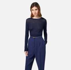 Elisabetta Franchi Knitwear And Sweatshirts|Jumper in merino wool fabric with contrasting jacquard logo Navy