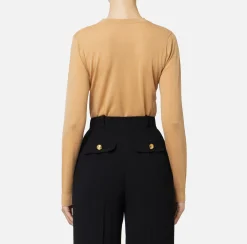 Elisabetta Franchi Knitwear And Sweatshirts|Jumper in merino wool fabric with contrasting jacquard logo Bronze
