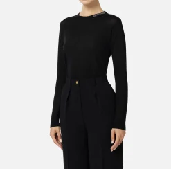 Elisabetta Franchi Knitwear And Sweatshirts|Jumper in merino wool fabric with contrasting jacquard logo Black