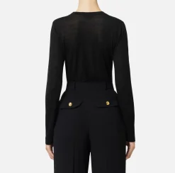 Elisabetta Franchi Knitwear And Sweatshirts|Jumper in merino wool fabric with contrasting jacquard logo Black