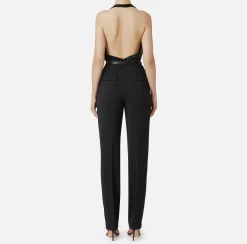 Elisabetta Franchi Jumpsuits|Jumpsuit in crêpe and tulle fabric embroidered with sequins Black
