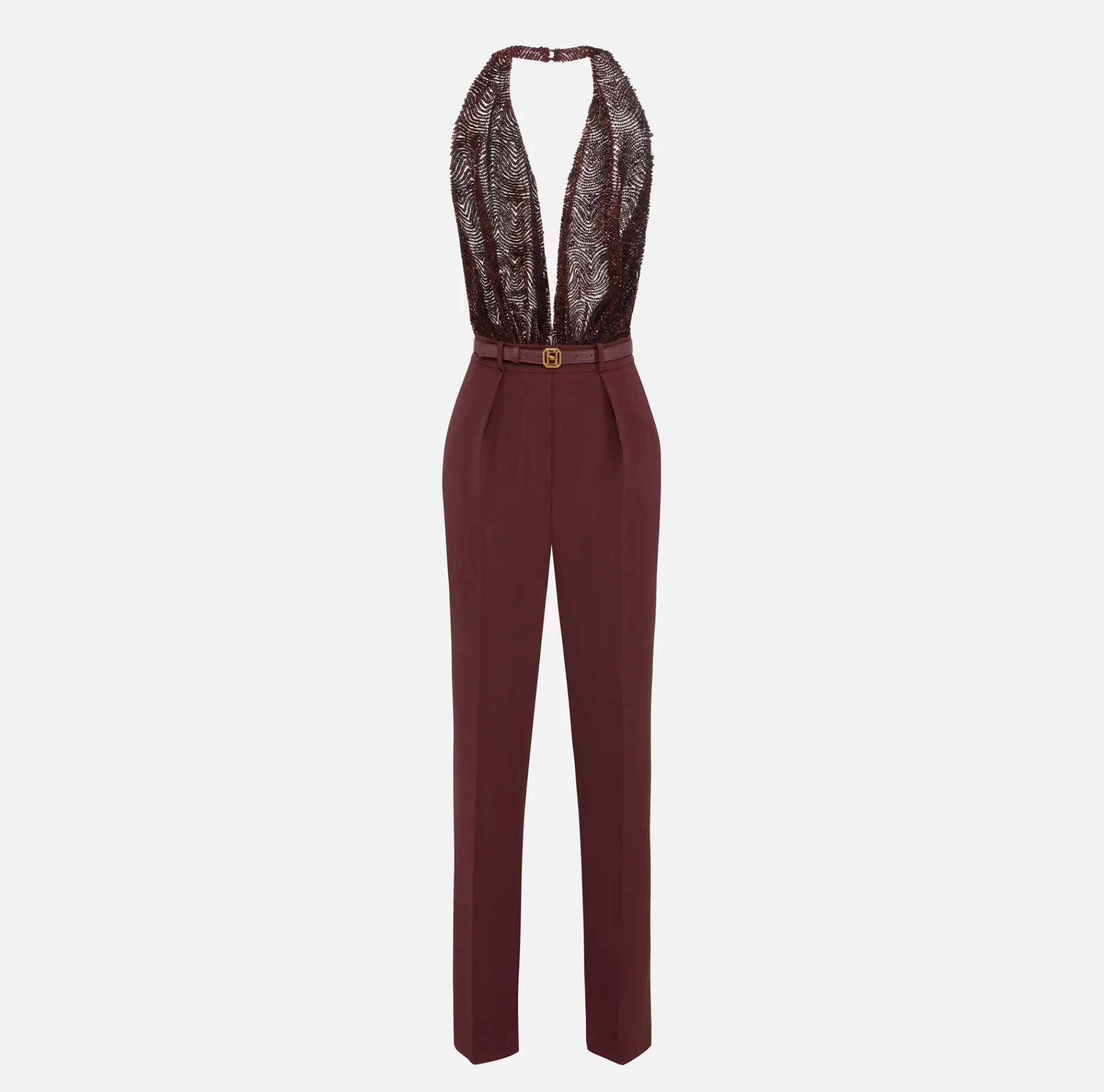 Elisabetta Franchi Jumpsuits|Jumpsuit in crêpe and tulle fabric embroidered with sequins RougeNoir