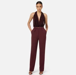 Elisabetta Franchi Jumpsuits|Jumpsuit in crêpe and tulle fabric embroidered with sequins RougeNoir