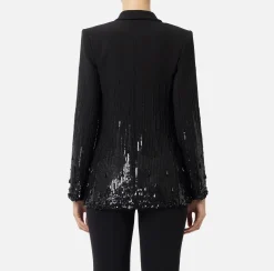 Elisabetta Franchi Jackets And Trench Coats|Jumpsuit in crêpe embroidered with sequins Black