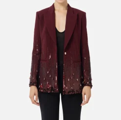 Elisabetta Franchi Jackets And Trench Coats|Jumpsuit in crêpe embroidered with sequins RougeNoir