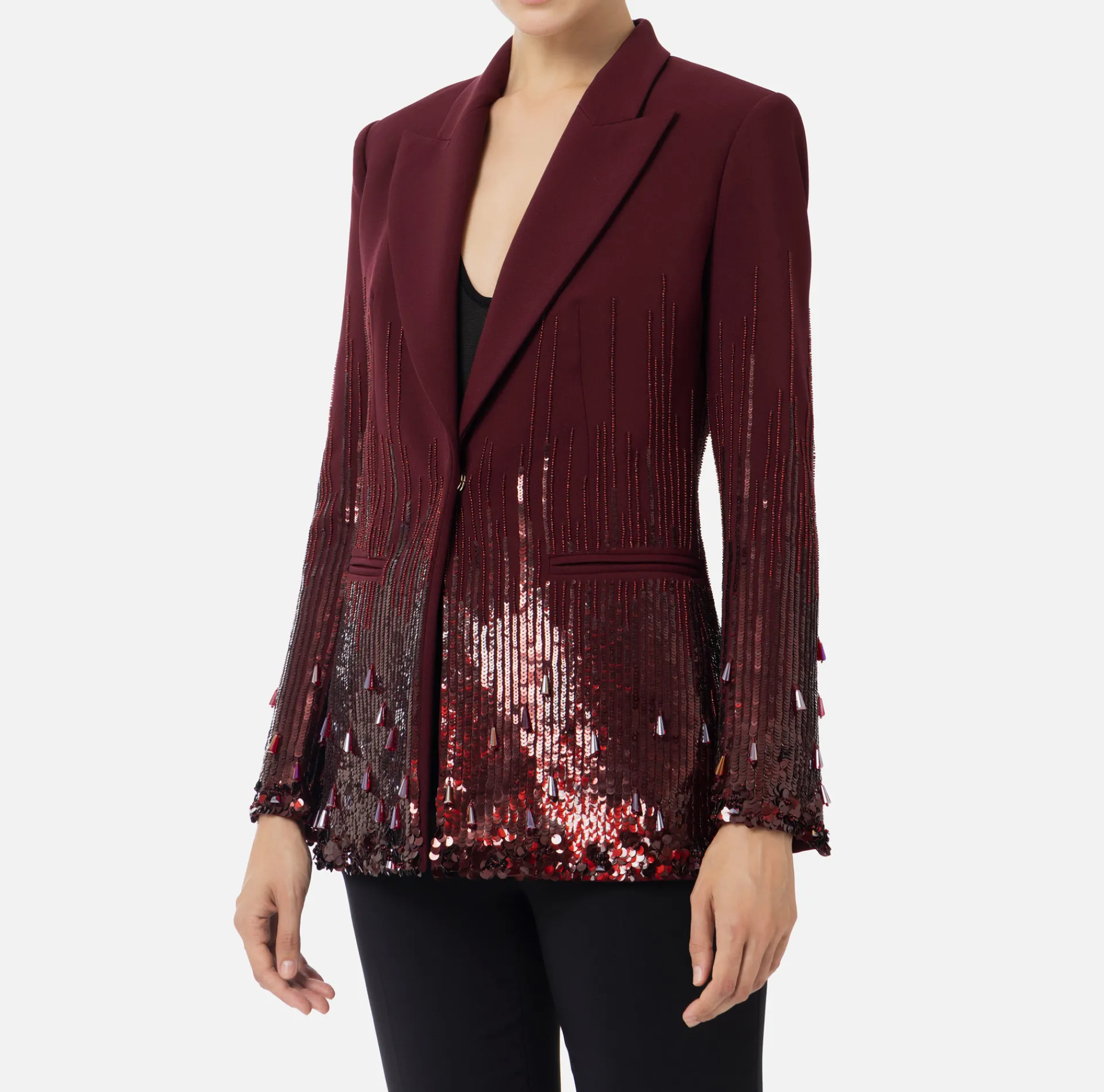 Elisabetta Franchi Jackets And Trench Coats|Jumpsuit in crêpe embroidered with sequins RougeNoir