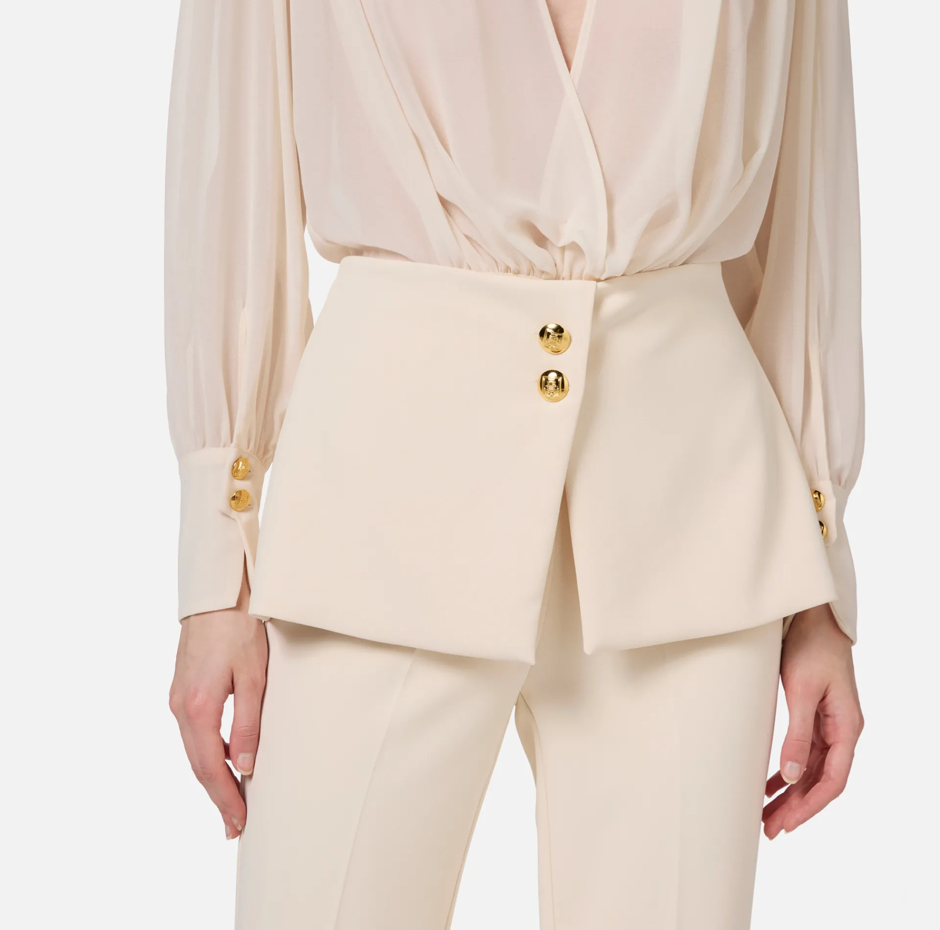 Elisabetta Franchi Jumpsuits|Jumpsuit in crêpe fabric with georgette blouse and peplum Butter