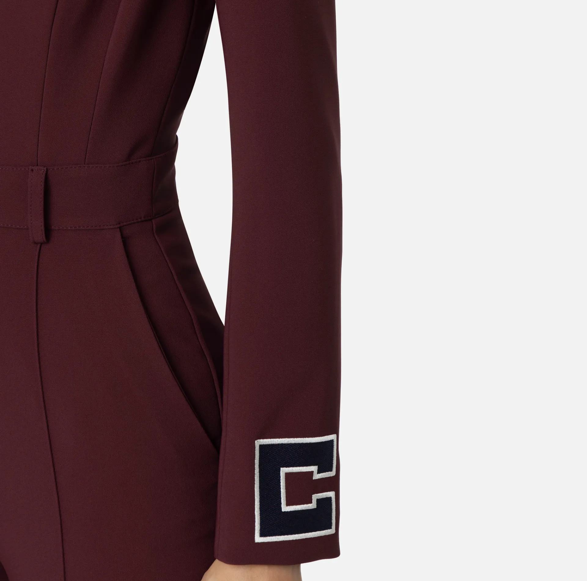 Elisabetta Franchi Jumpsuits|Jumpsuit in crêpe fabric with bands and logo embroidery Gold