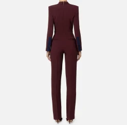 Elisabetta Franchi Jumpsuits|Jumpsuit in crêpe fabric with bands and logo embroidery Gold