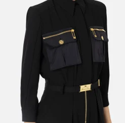 Elisabetta Franchi Jumpsuits|Jumpsuit in crêpe fabric with pockets and belt Black
