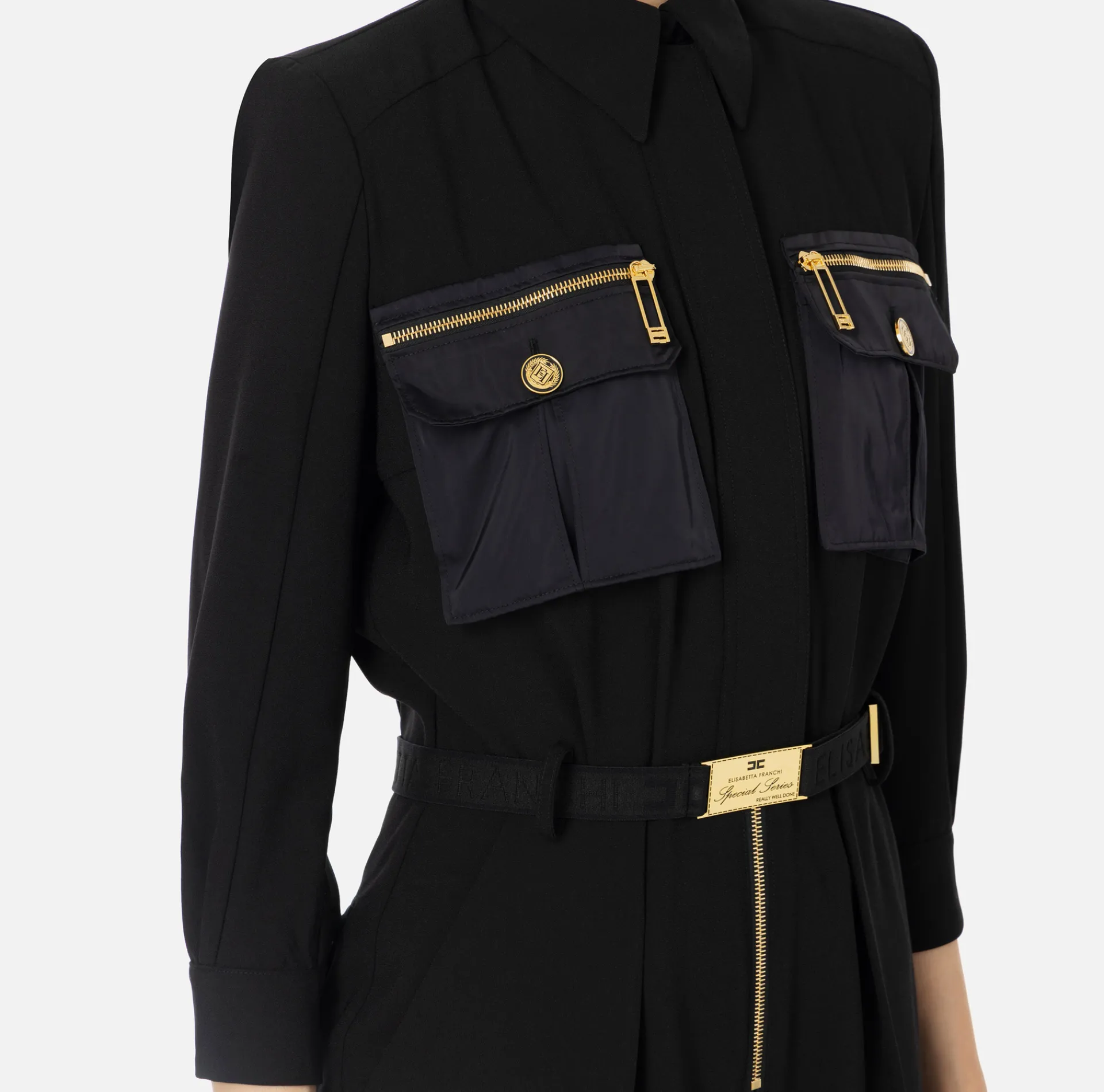 Elisabetta Franchi Jumpsuits|Jumpsuit in crêpe fabric with pockets and belt Black