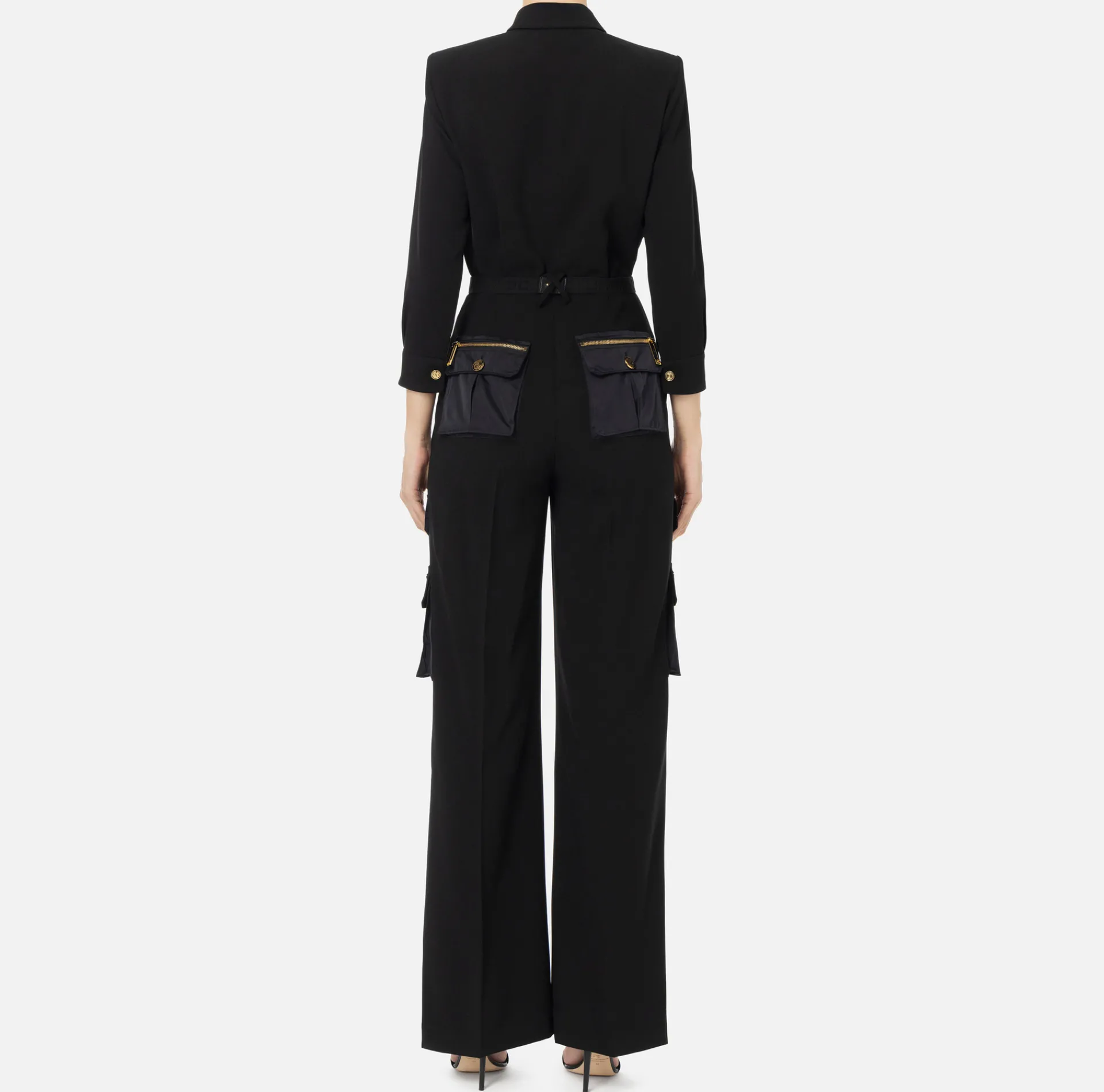 Elisabetta Franchi Jumpsuits|Jumpsuit in crêpe fabric with pockets and belt Black