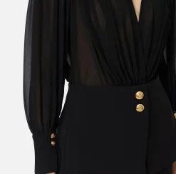 Elisabetta Franchi Jumpsuits|Jumpsuit in crêpe fabric with georgette blouse and peplum Black
