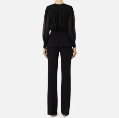 Elisabetta Franchi Jumpsuits|Jumpsuit in crêpe fabric with georgette blouse and peplum Black