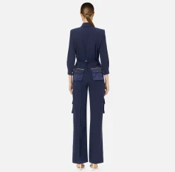 Elisabetta Franchi Jumpsuits|Jumpsuit in crêpe fabric with pockets and belt Navy