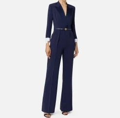 Elisabetta Franchi Jumpsuits|Jumpsuit in stretch crêpe fabric with satin lapels Navy