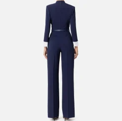 Elisabetta Franchi Jumpsuits|Jumpsuit in stretch crêpe fabric with satin lapels Navy