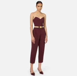 Elisabetta Franchi Jumpsuits|Jumpsuit in stretch crêpe fabric with bustier top RougeNoir
